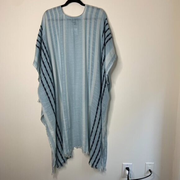 American Eagle Stripe Poncho Cape Wrap Coverup Kimono Blue Open front Y2k 2000s - Picture 11 of 16